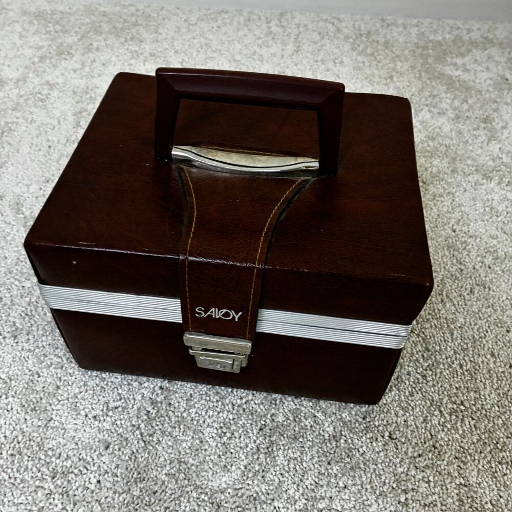 Vintage Savoy 8-Track Tape Carrying Case - Brown Vinyl Storage Box Cassette